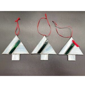Set Of 3 Vintage 1986 Artist Signed/Numbered Stained Glass Christmas Ornaments